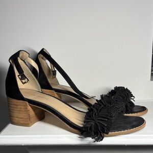 Pelle Moda Black Suede Fringe Heels